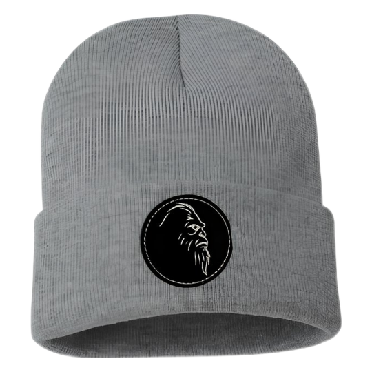 Beanie-Grey Black Round Leather Patch