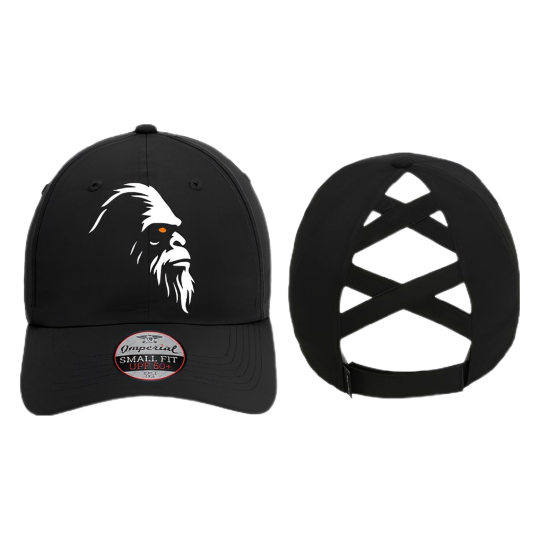 Black Ponytail Premium Cap Black White Logo
