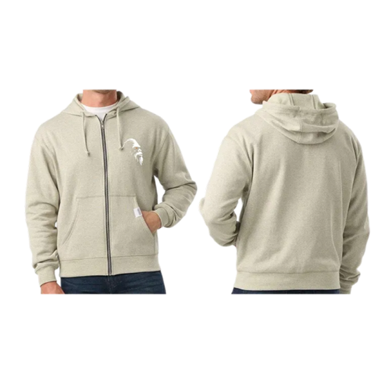 Premium Zip Up Hoodie Beige White Head logo