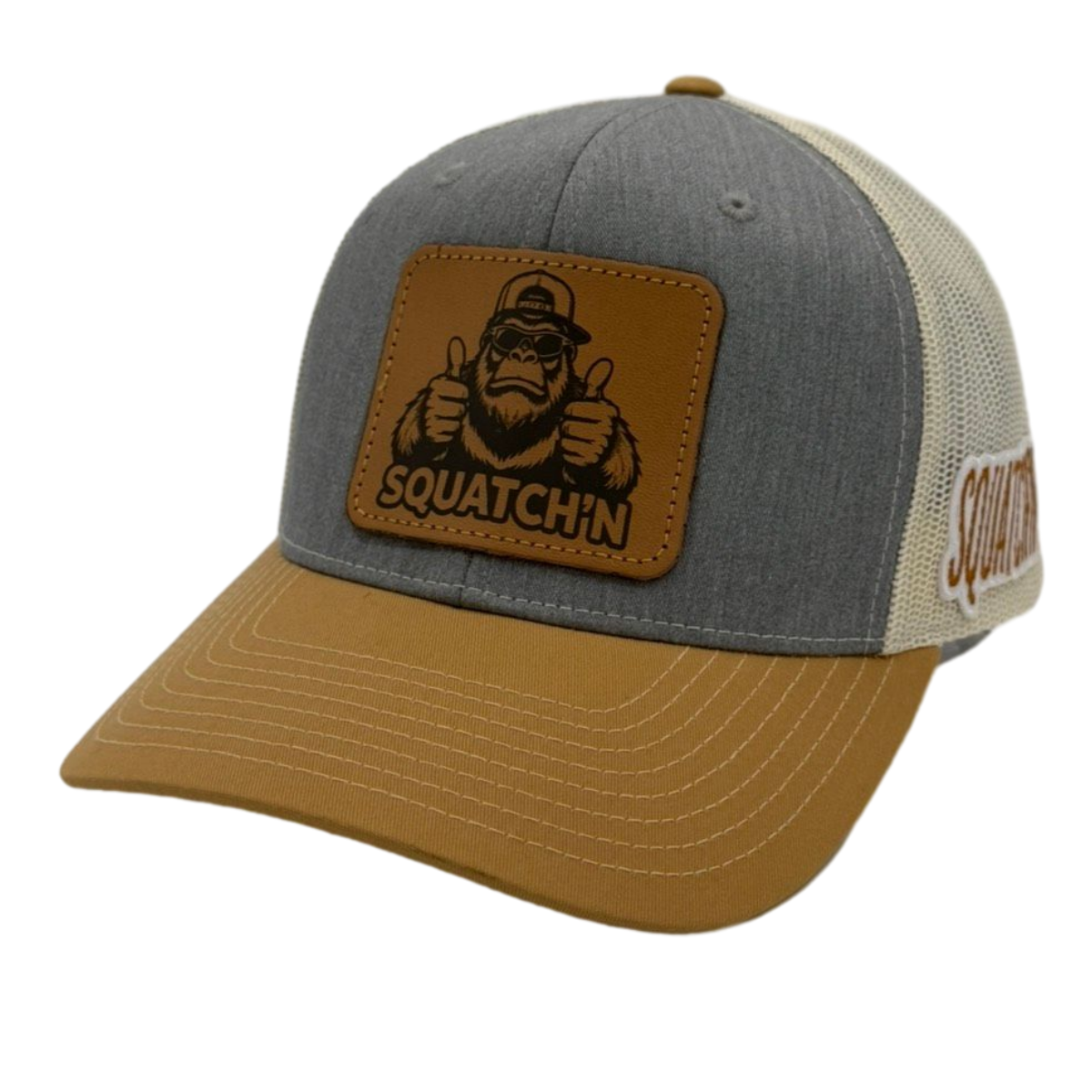 Premium Trucker Hat 112S Silver Gold Thumbs Up Genuine Leather - Image 2