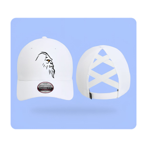 Ponytail Premium Woven Back Hat Black Logo Head