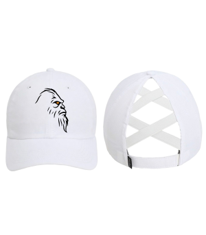 Ponytail Premium Woven Back Hat Black Logo Head