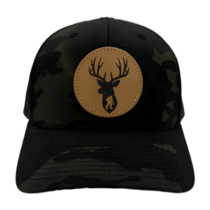 Premium Trucker Hat 112/115 Black Camo/Black Deer Beige Patch