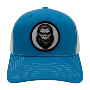 Premium Trucker Hat Electric Blue Embroidery Patch Squatch